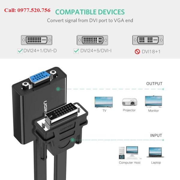 Cáp chuyển DVI (24+1) to VGA Ugreen 40259